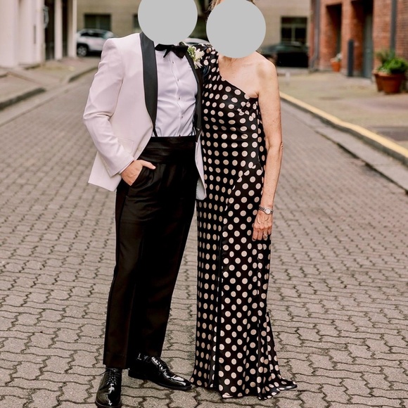 MacDuggal One Shoulder Evening Gown with Puff Sleeve and Front Slit - Picture 8 of 8